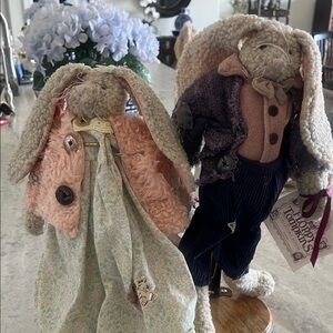 Plush Bunny Couple Set - Cream & Pink Decorative Rabbits